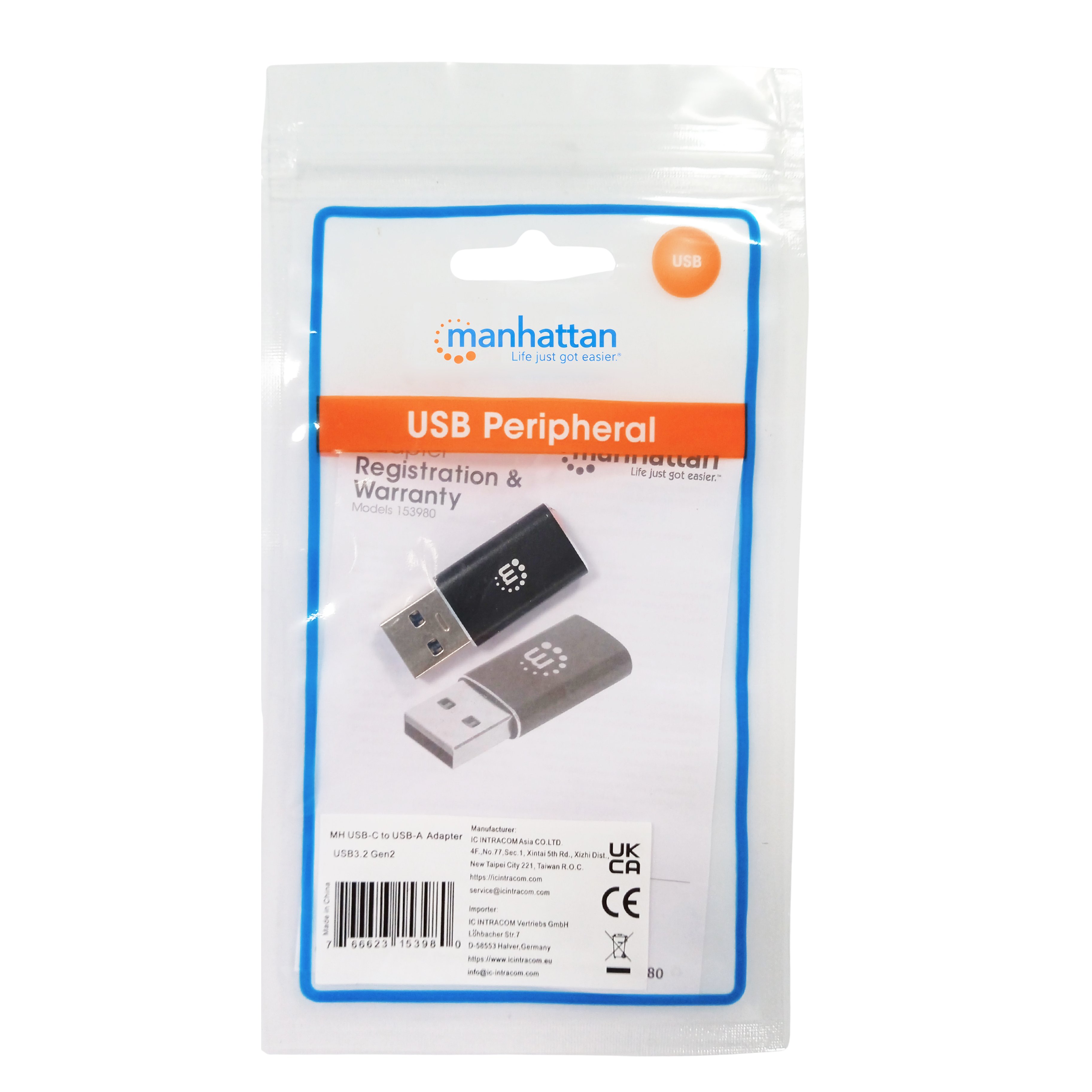 Adattatore Convertitore USB 3.2 USB-A Maschio a USB-C™ Femmina - Manhattan IADAP USB32-AM/CF