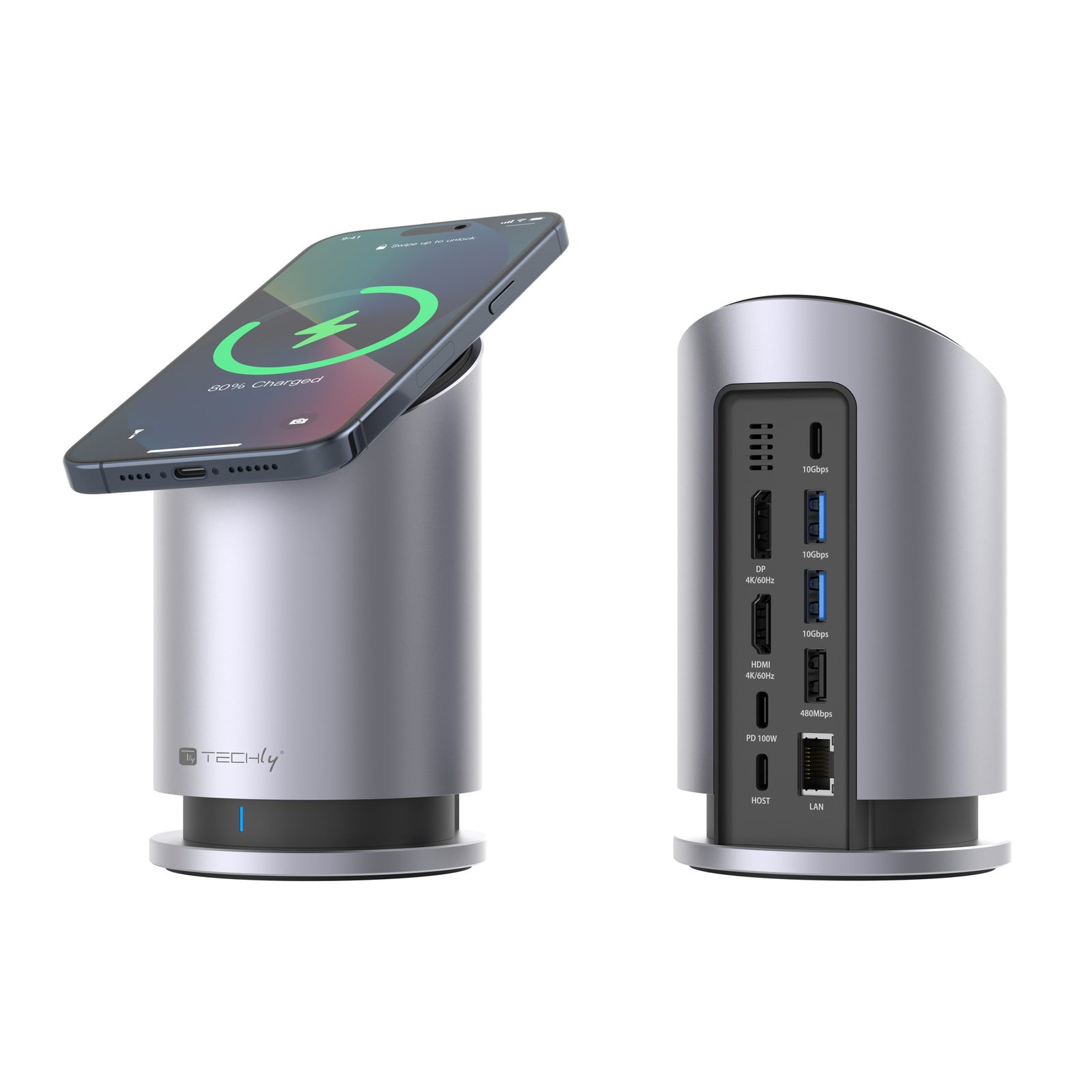 Docking Station USB-C™ 9 in 1 con Funzione di Ricarica Wireless - Techly IADAP USB32-DOCK91WR