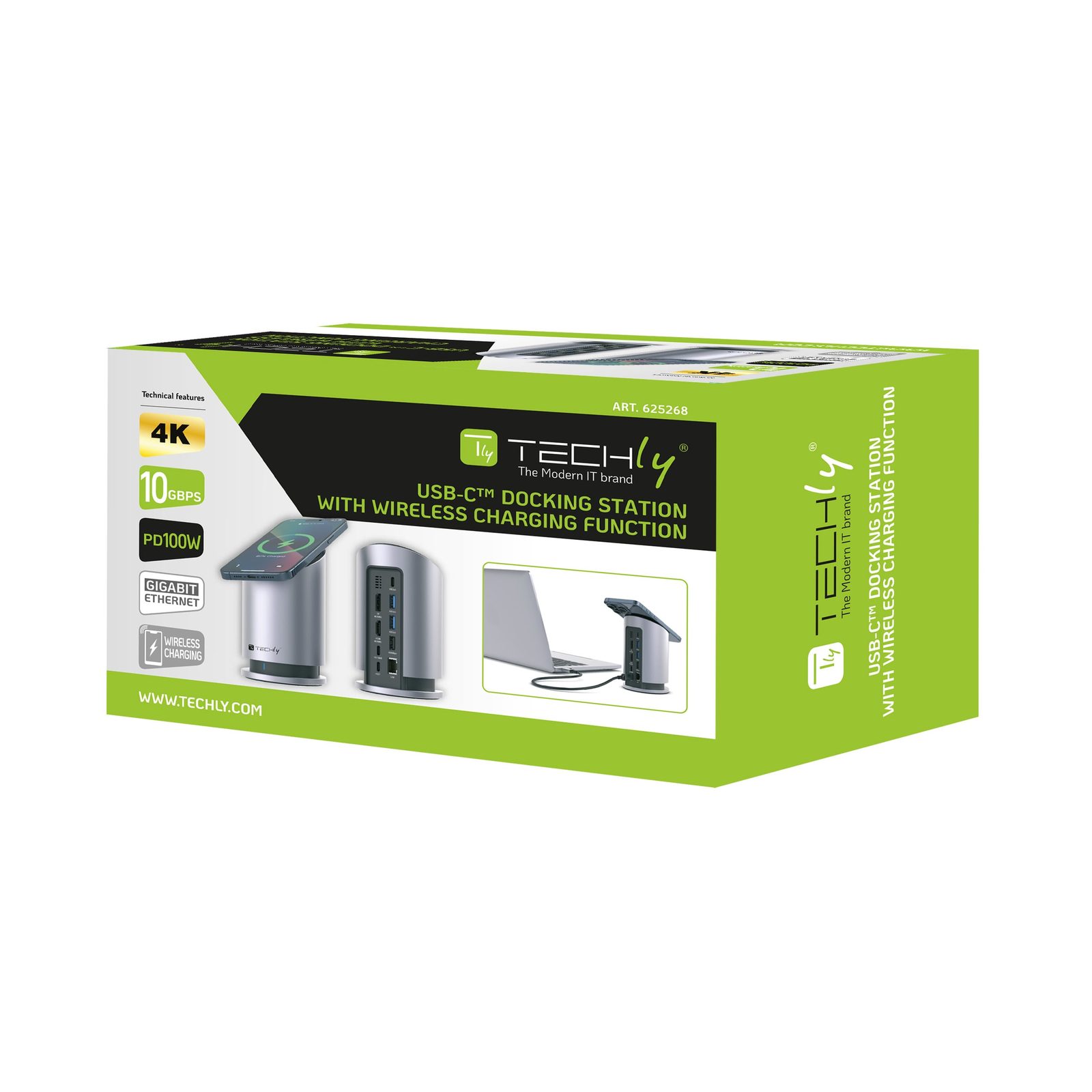 Docking Station USB-C™ 9 in 1 con Funzione di Ricarica Wireless - Techly IADAP USB32-DOCK91WR
