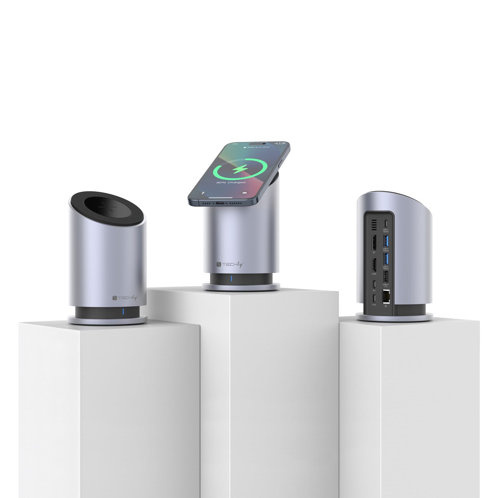 Docking Station USB-C™ 9 in 1 con Funzione di Ricarica Wireless - Techly IADAP USB32-DOCK91WR