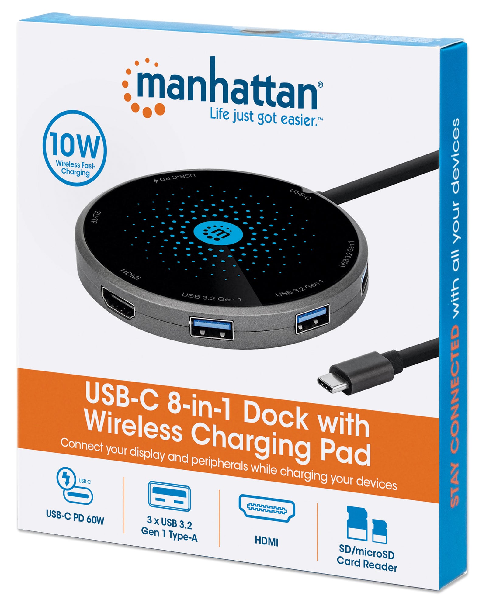 Docking Station USB-C 8 -in- 1 with Wireless Charge - Manhattan IADAP USB 32 -DOCKMH