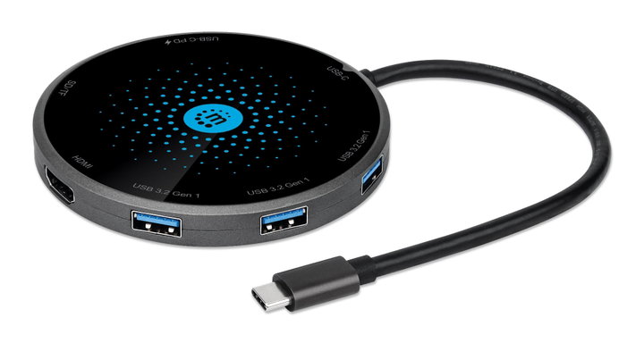 Docking Station USB-C 8-in-1 con Pad di Ricarica Wireless - Manhattan IADAP USB32-DOCKMH