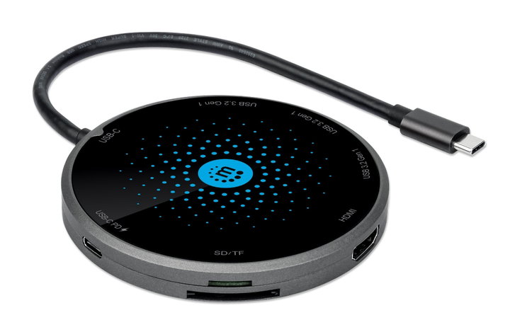 Docking Station USB-C 8-in-1 con Pad di Ricarica Wireless - Manhattan IADAP USB32-DOCKMH