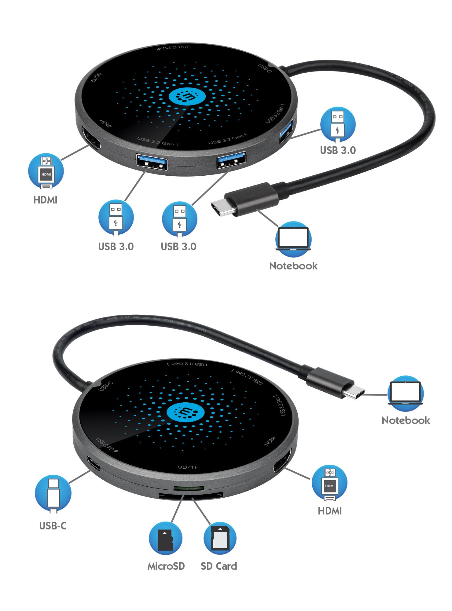 Docking Station USB-C 8 -in- 1 with Wireless Charge - Manhattan IADAP USB 32 -DOCKMH