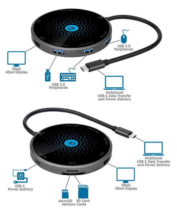 Docking Station USB-C 8-in-1 con Pad di Ricarica Wireless - Manhattan IADAP USB32-DOCKMH