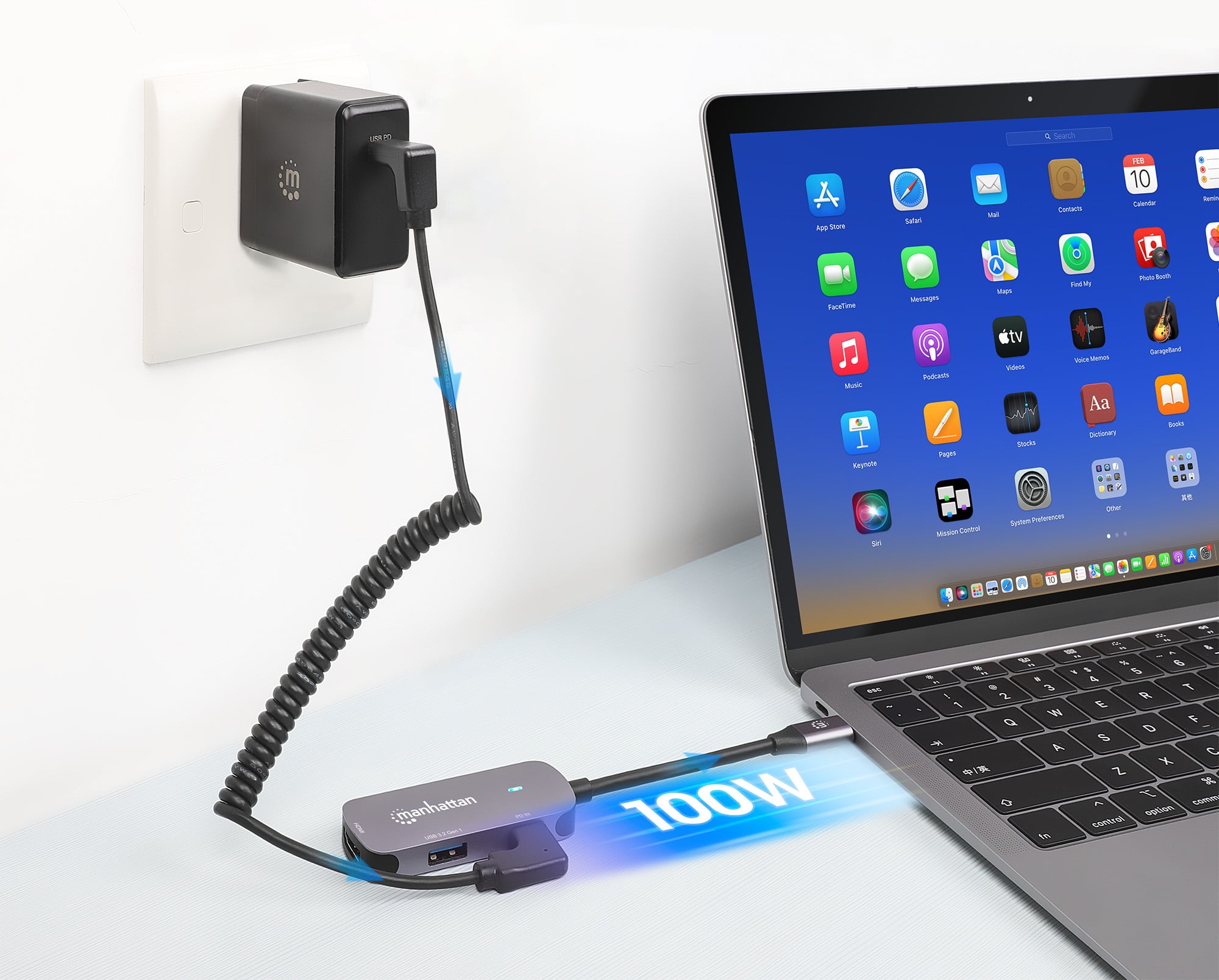 Convertitore USB-C™ a HDMI 3-in-1 con Power Delivery - Manhattan IADAP USB32-HDMIPD