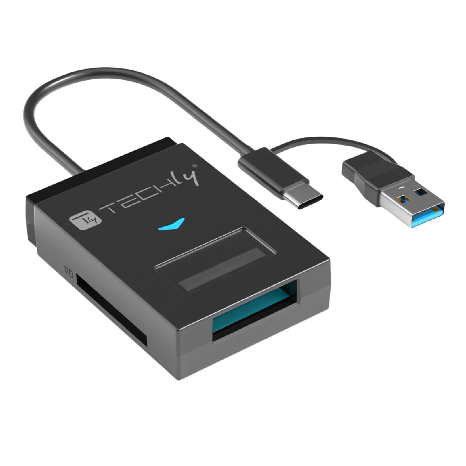 Adattatore USB-A/USB-C™ a NVME/SATA M.2 con Lettore Memorie SD/TF - Techly IADAP USB32-SSDTF