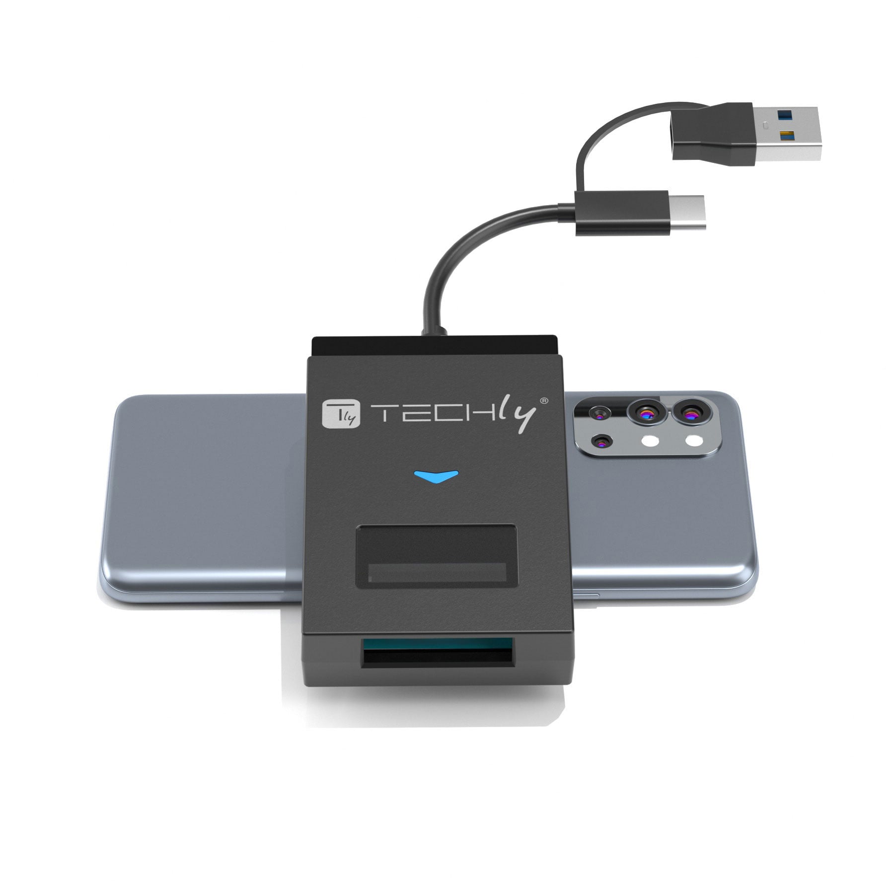 Adattatore USB-A/USB-C™ a NVME/SATA M.2 con Lettore Memorie SD/TF - Techly IADAP USB32-SSDTF