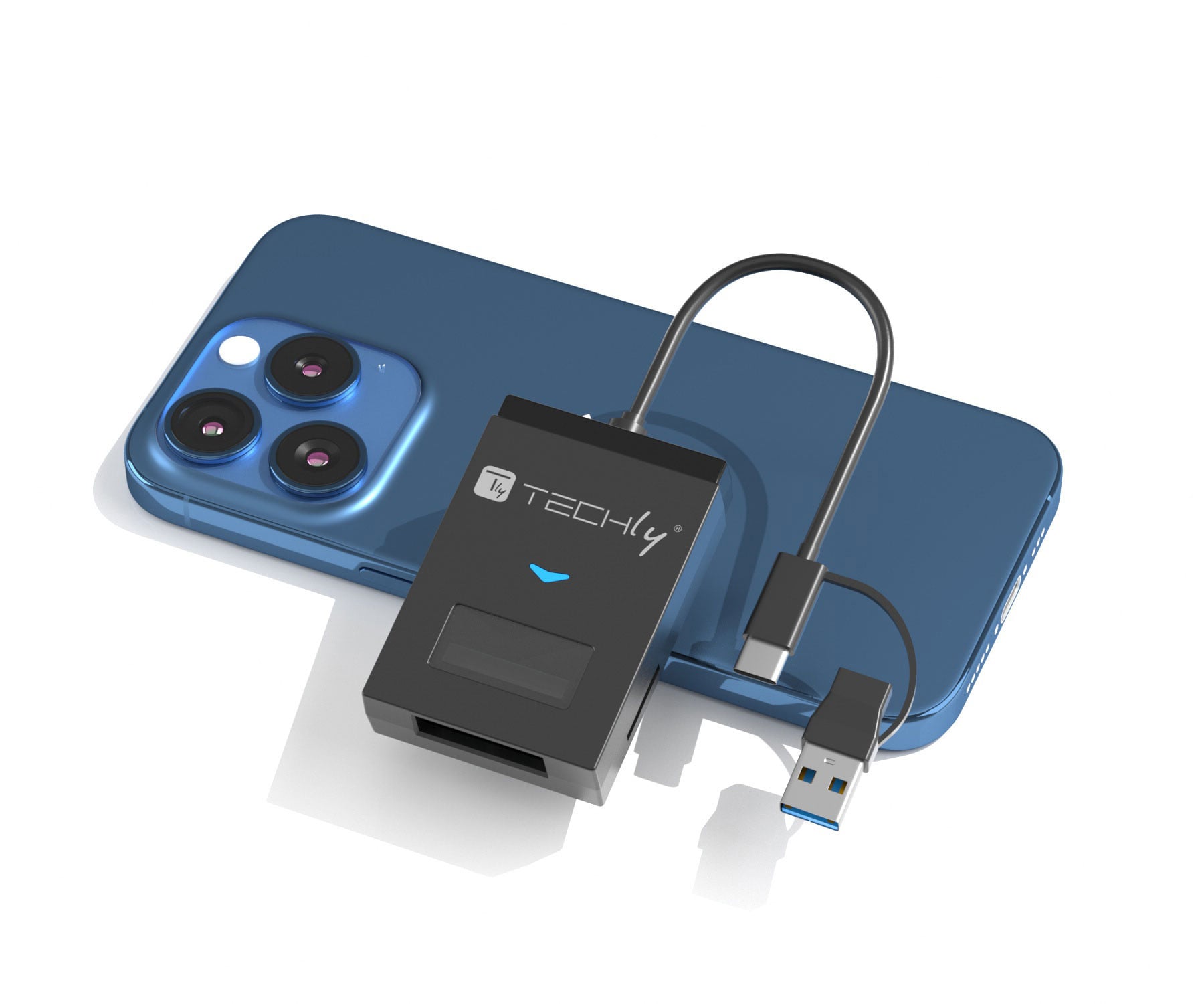 Adattatore USB-A/USB-C™ a NVME/SATA M.2 con Lettore Memorie SD/TF - Techly IADAP USB32-SSDTF