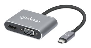 Convertitore USB-C a HDMI e VGA 4-in-1 con Power Delivery - Manhattan IADAP USB32-VGAPD