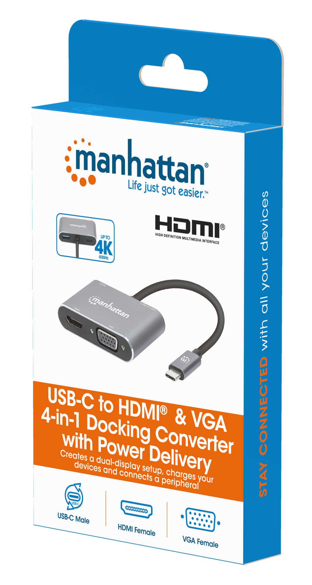 Convertitore USB-C™ a HDMI e VGA 4-in-1 con Power Delivery - Manhattan IADAP USB32-VGAPD