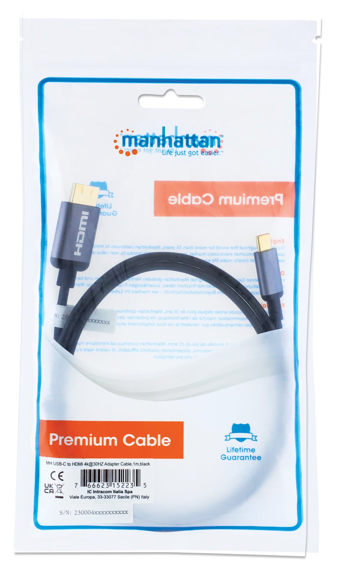 Cavo Adattatore USB-C™ Maschio a HDMI Maschio 1m Nero - Manhattan IADAP USBC-HDMI1