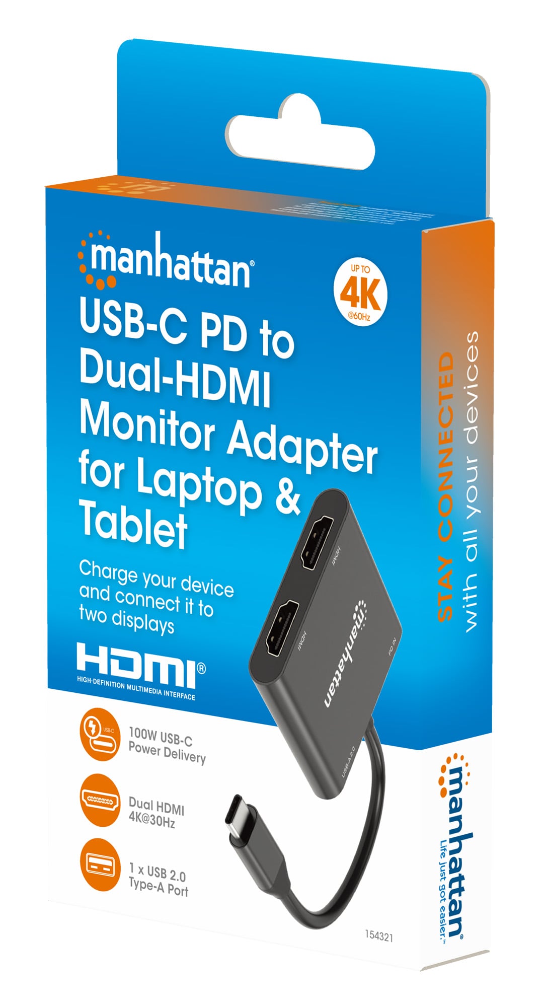 Adattatore USB-C™ PD a Doppio Monitor HDMI per Laptop e Tablet - Manhattan IADAP USBC-HDMI24KMH