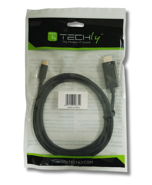 USB-C to HDMI adapter cable 2.0 4K 2m black - Techly IADAP USBC-HDMI2TY
