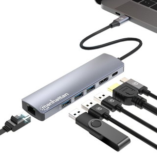 USB-C Docking Station 6-in-1 Multiport Hub 4K HDMI PD 100W - Manhattan IADAP USBC-MULTIAL3