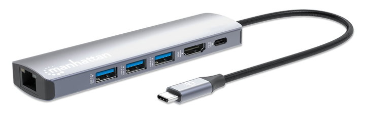 USB-C Docking Station 6-in-1 Multiport Hub 4K HDMI PD 100W - Manhattan IADAP USBC-MULTIAL3