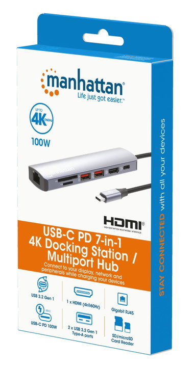 Docking Station USB-C 7-in-1 Hub Multiporta 4K HDMI PD 100W - Manhattan IADAP USBC-MULTIAL4