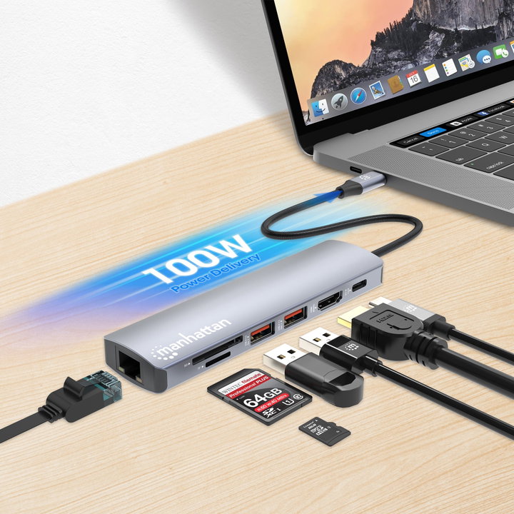 Docking Station USB-C 7-in-1 Hub Multiporta 4K HDMI PD 100W - Manhattan IADAP USBC-MULTIAL4