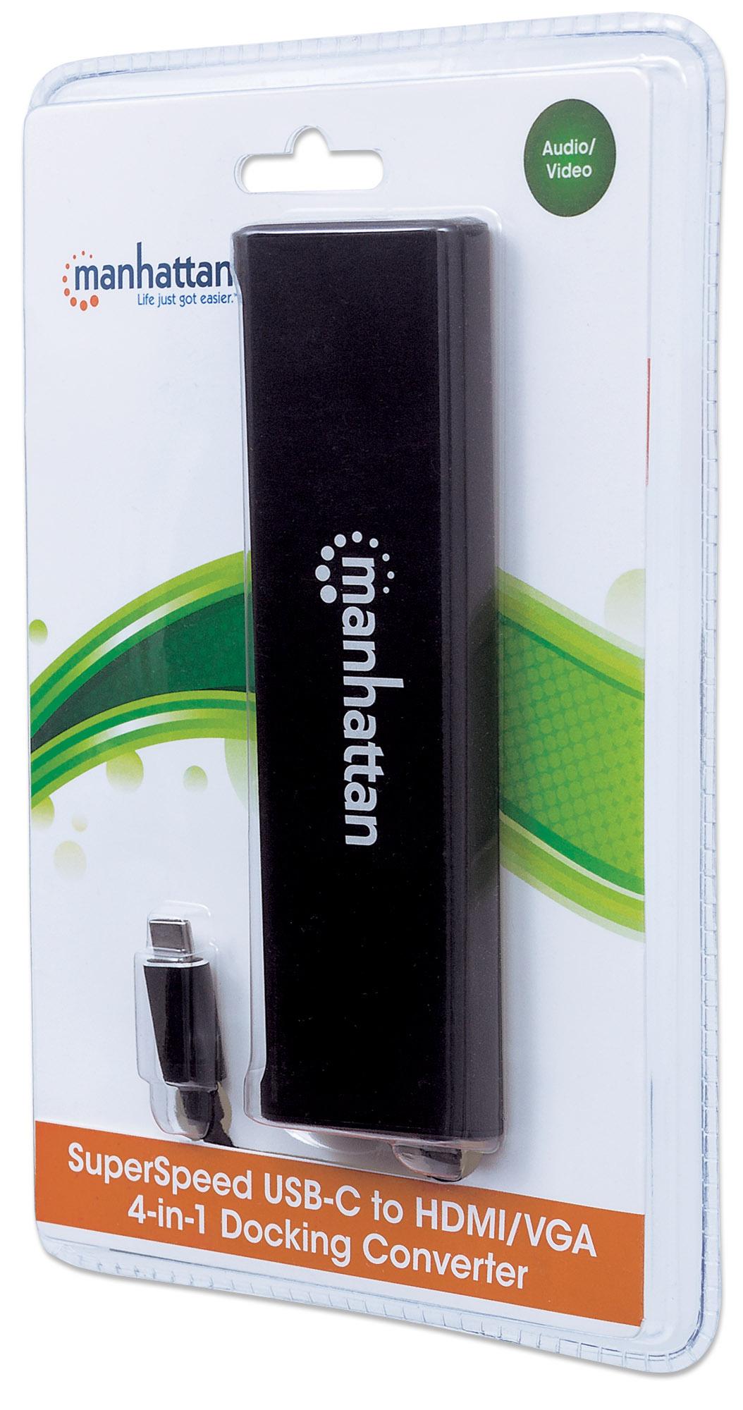 USB-C Converter to HDMI/VGA Docking Station 4 -in- 1 with USB-A Hub and SD - Manhattan IADAP USBC-MULTISD