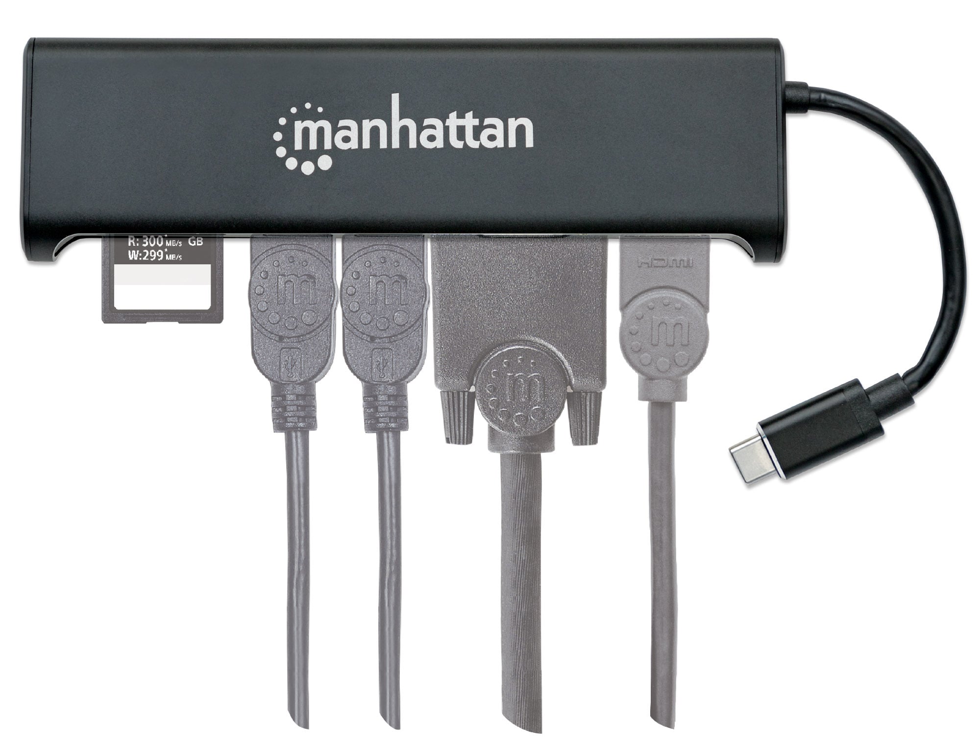 USB-C Converter to HDMI/VGA Docking Station 4 -in- 1 with USB-A Hub and SD - Manhattan IADAP USBC-MULTISD