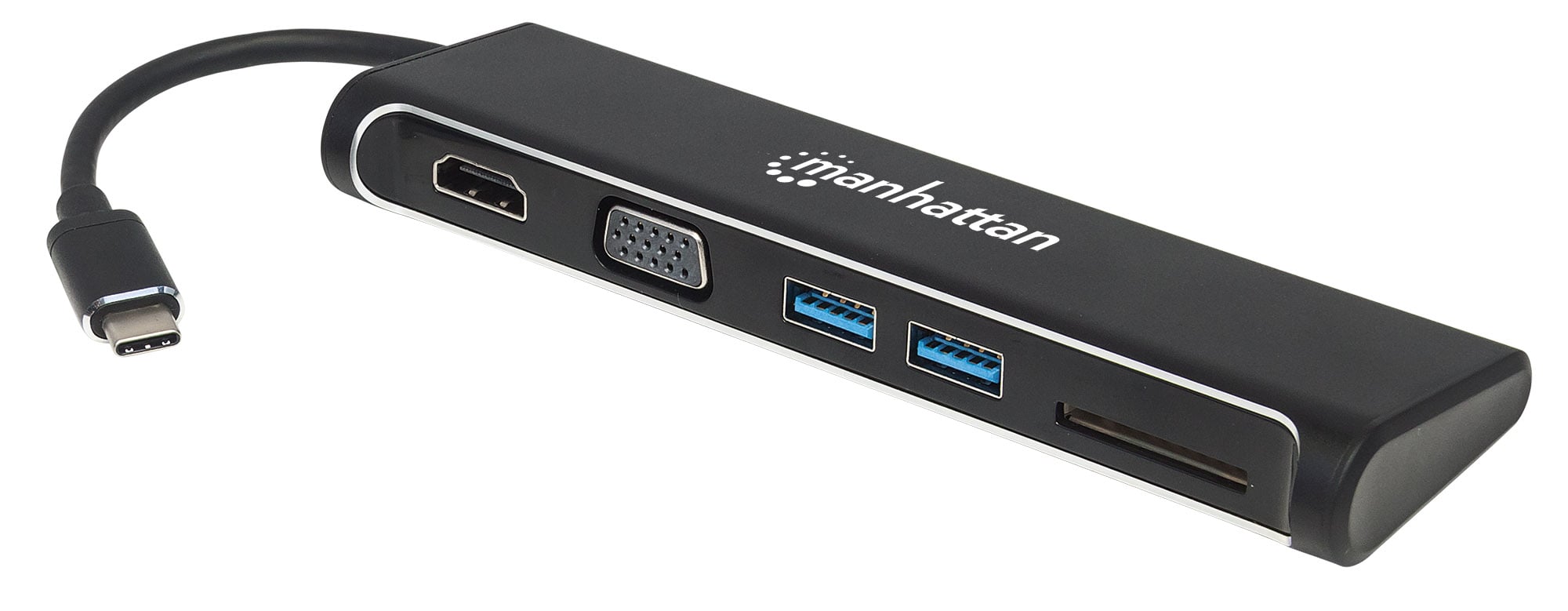 USB-C Converter to HDMI/VGA Docking Station 4 -in- 1 with USB-A Hub and SD - Manhattan IADAP USBC-MULTISD
