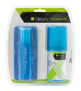 LCD Monitor Cleaning Kit 200ml with Microfibre Cloth and Brush - Techly IAS-LCD200TY