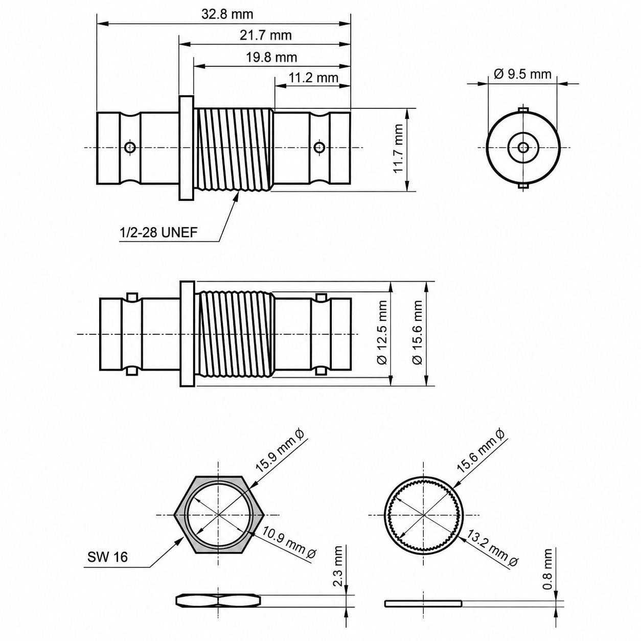 Adattatore BNC Femmina/Femmina da Pannello 50 Ohm - IBNC 2021