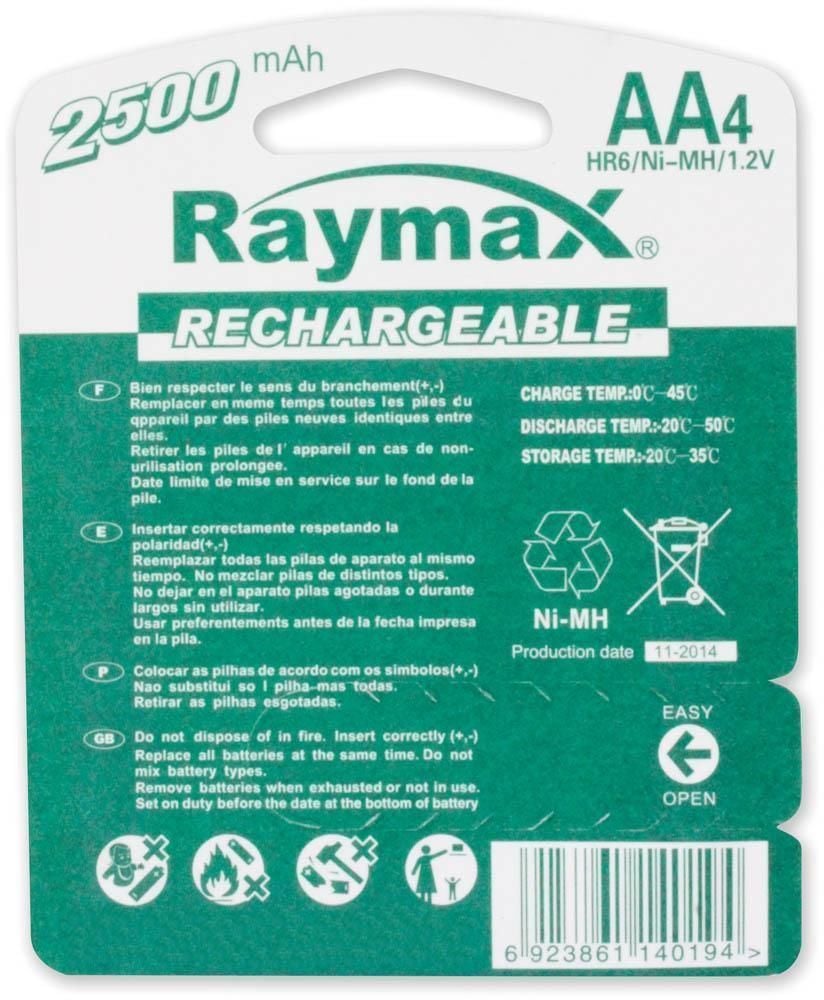 Blister 4 Batterie Ricaricabili Stilo AA 2500 mAh - Raymax Batteries IBT-K2500-B4