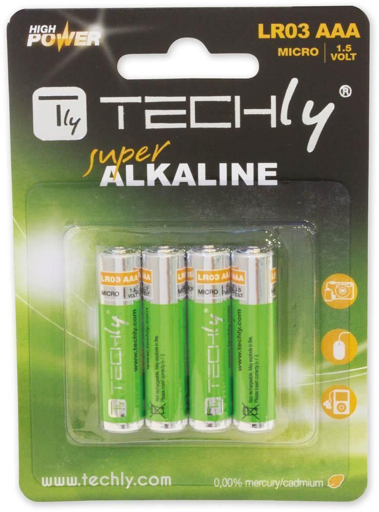 Blister 4 Batterie High Power Mini Stilo AAA Alcaline LR03 1.5V - Techly IBT-KAL-LR03T