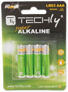 Blister 4 High Power Mini Stilo AAA Alkaline Batteries LR03 1.5V - Techly IBT-KAL-LR03T