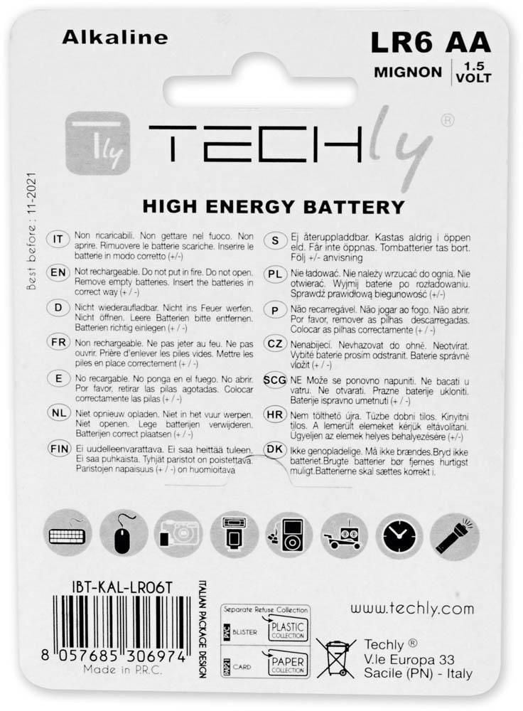 Blister 4 Batterie High Power Stilo AA Alcaline LR06 1,5V - Techly IBT-KAL-LR06T