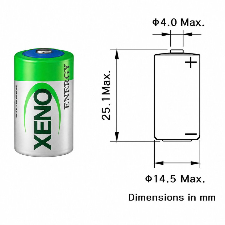 Batteria 1/2AA (ER14252) Assiale 3,6 V 1200mA Litio Cloruro di Tionile - Xeno IBT-KLT-ER252AX
