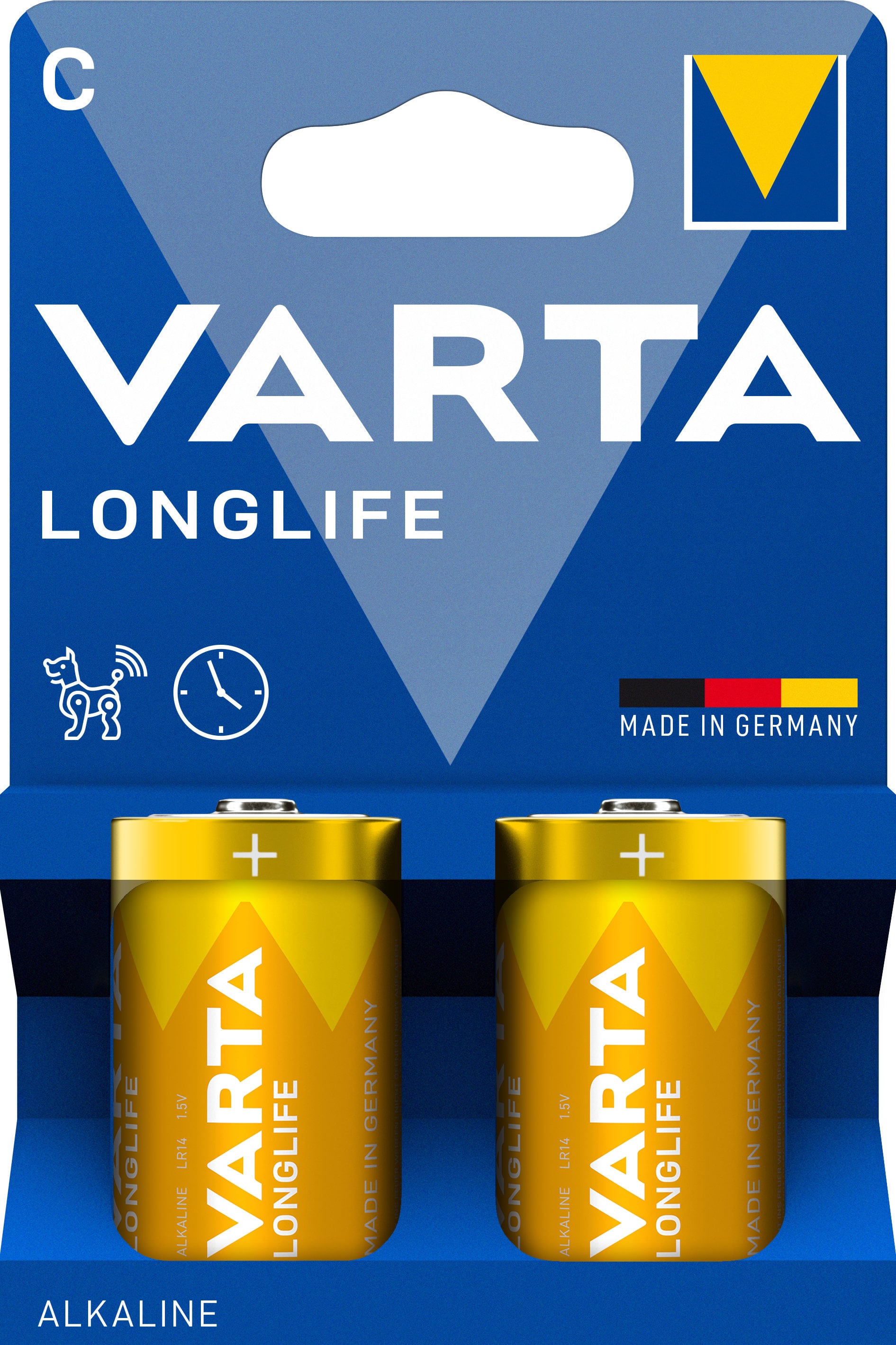 Blister 2 Batterie 1,5V Longlife Alcalina C Mezza Torcia - Varta IBT-KVT-CL2P