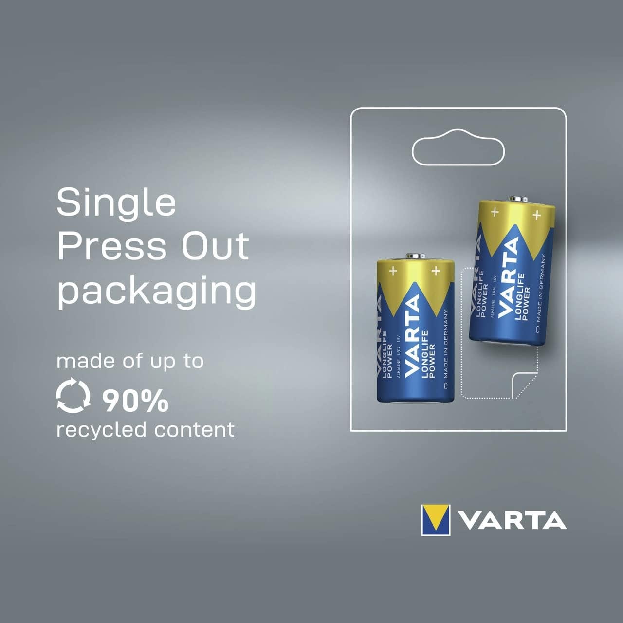 Blister 2 Batterie 1.5V Longlife Power Alcalina C Mezza Torcia - Varta IBT-KVT-CLLP2P