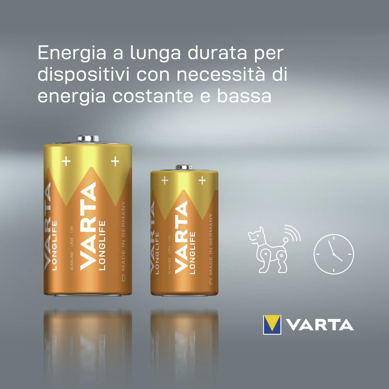 Blister 2 Batterie 1.5V Longlife Alcalina D Torcia - Varta IBT-KVT-DL2P