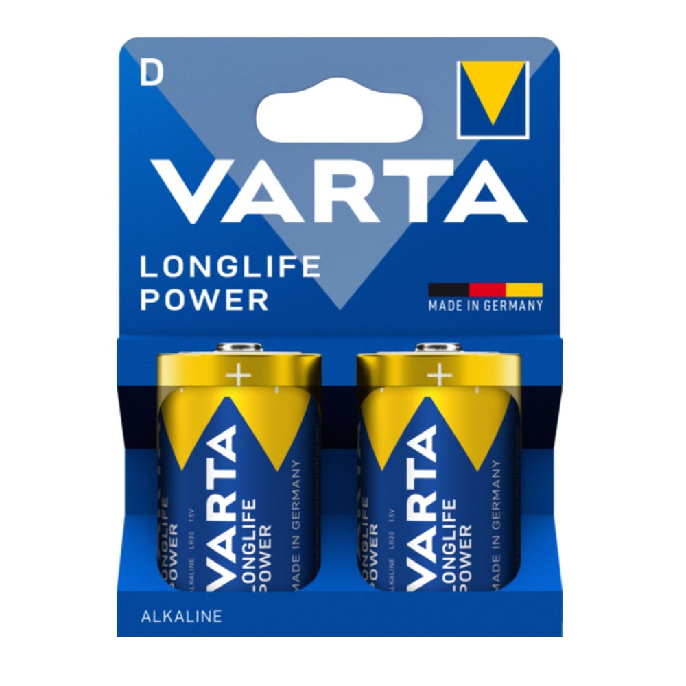 Blister 2 Batterie 1.5V Longlife Power Alcalina D Torcia - Varta IBT-KVT-DLLP2P