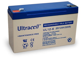 Rechargeable Battery 6V 12Ah Ultracell UL12-6 Faston 187 4.8 mm - IBT-PS-UL126