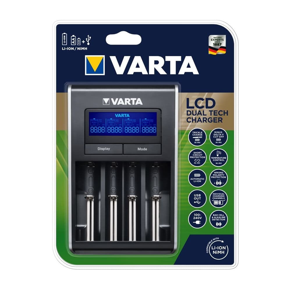 Caricabatterie LCD Dual Tech Charger Ni-MH Li-Ioni e Dispositivi USB - Varta IBT-VCDULED