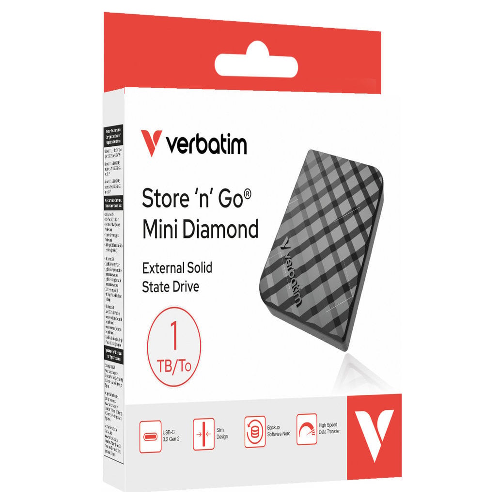 SSD Portatile Store'n'Go Mini Diamond USB-C™ 3.2 GEN 2, 1 TB, Nero - Verbatim IC-32025