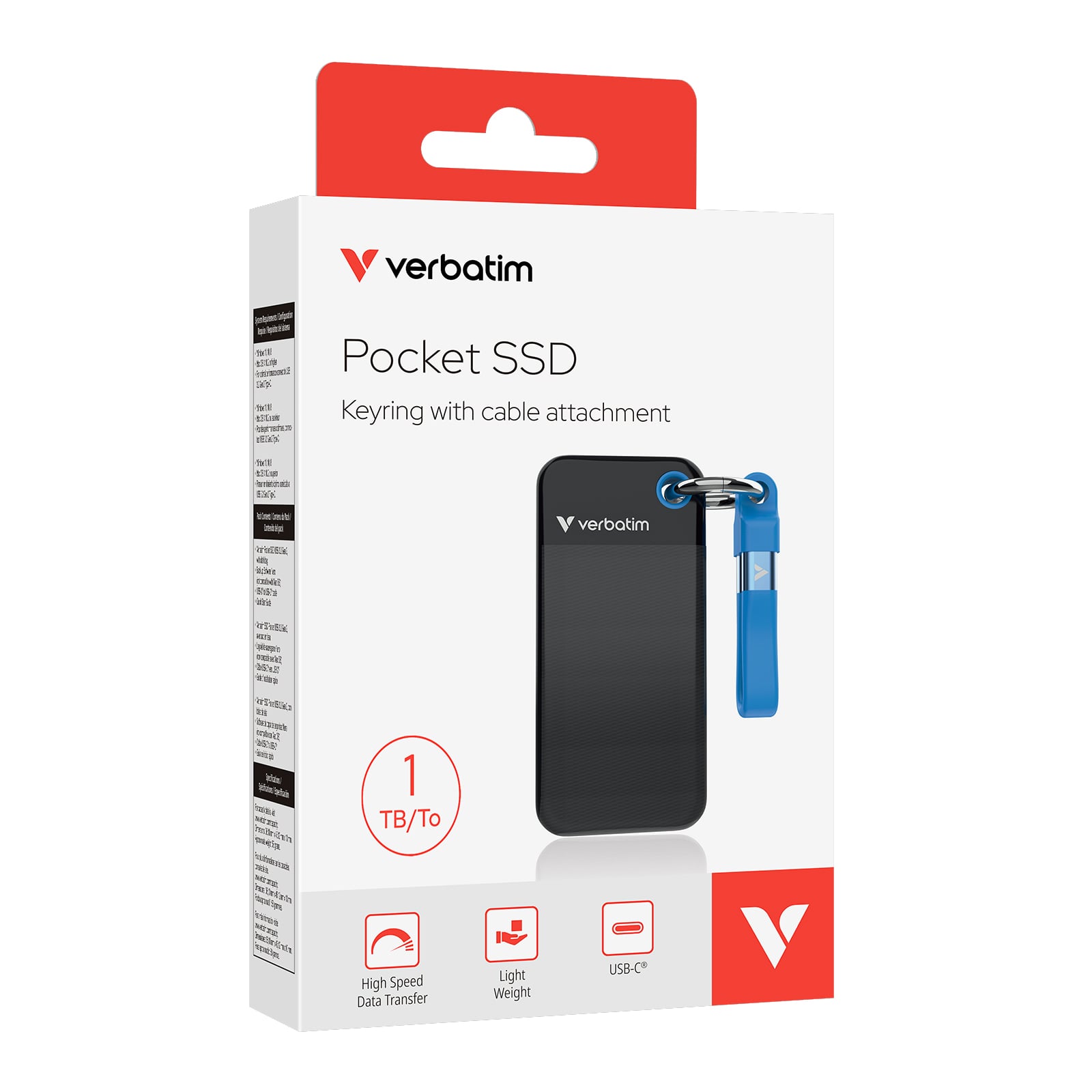 Pocket SSD Portachiavi con Attacco per Cavo USB-C™ 1TB Nero Blu - Verbatim IC-32191