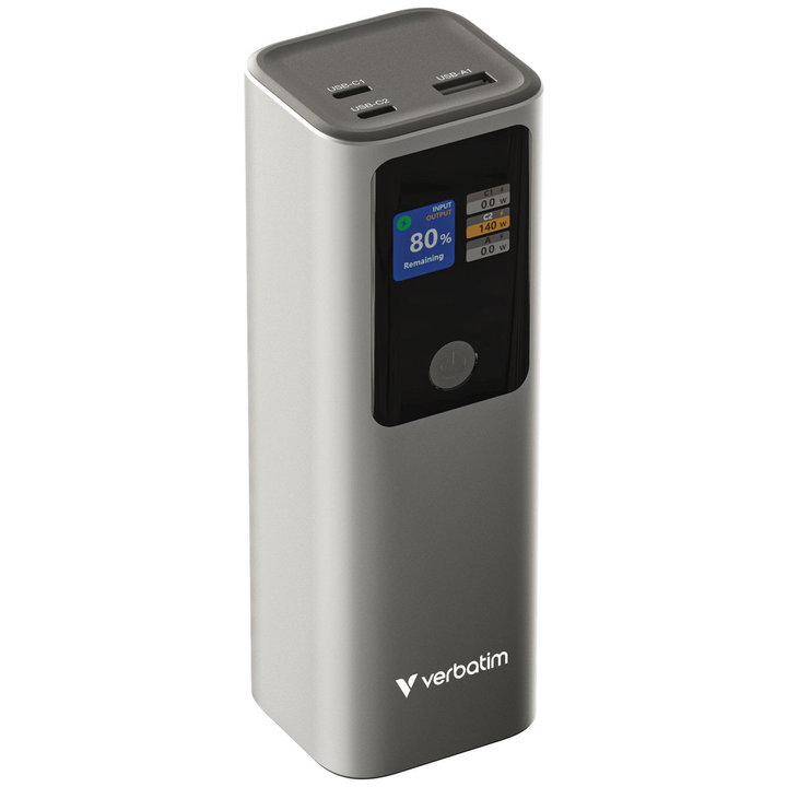 Power Bank 27000mAh 1x USB-A 2x USB-C with TFT Display, PD 3.1 140W - Verbatim IC-32269