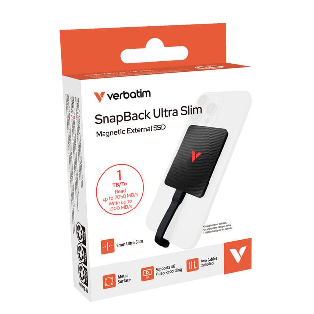 SSD Portatile SnapBack Ultra Slim USB-C™ 3.2 GEN 2x2 1 TB Nero - Verbatim IC-32336