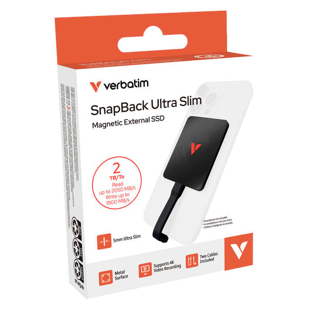 SSD Portatile SnapBack Ultra Slim USB-C™ 3.2 GEN 2x2 2 TB Nero - Verbatim IC-32337