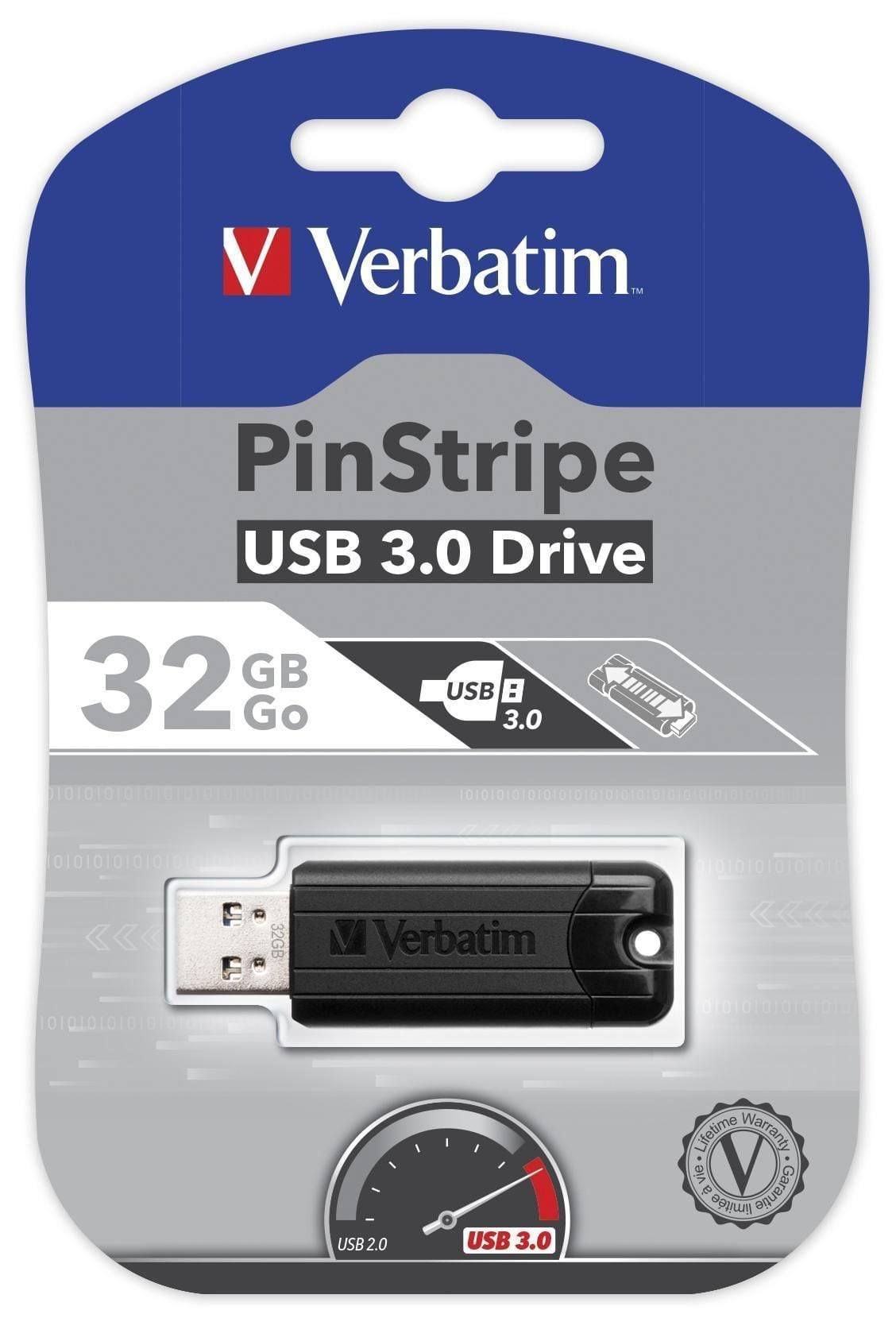 Memoria USB 3.0 PinStripe da 32Gb Colore Nero - Verbatim IC-49317