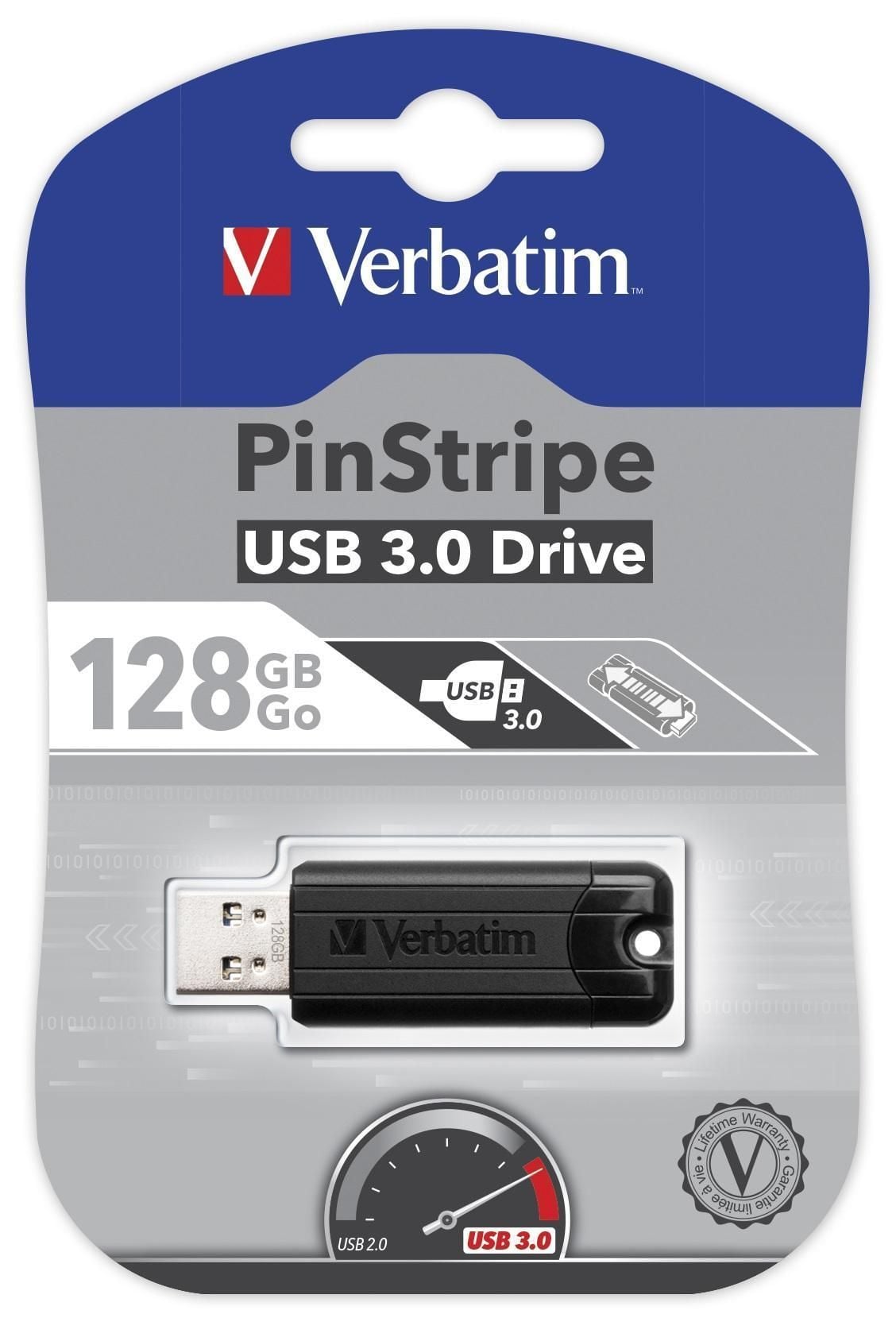 Memoria USB 3.0 PinStripe da 128Gb Colore Nero - Verbatim IC-49319