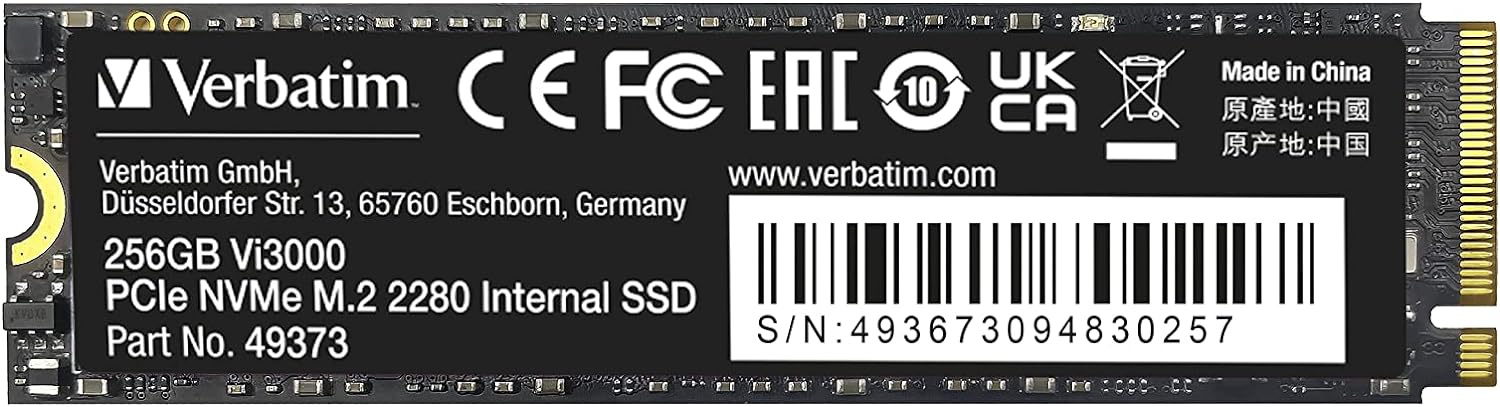 Disco a Stato Solido Vi3000 PCIe NVMe M.2 256GB - Verbatim IC-49373