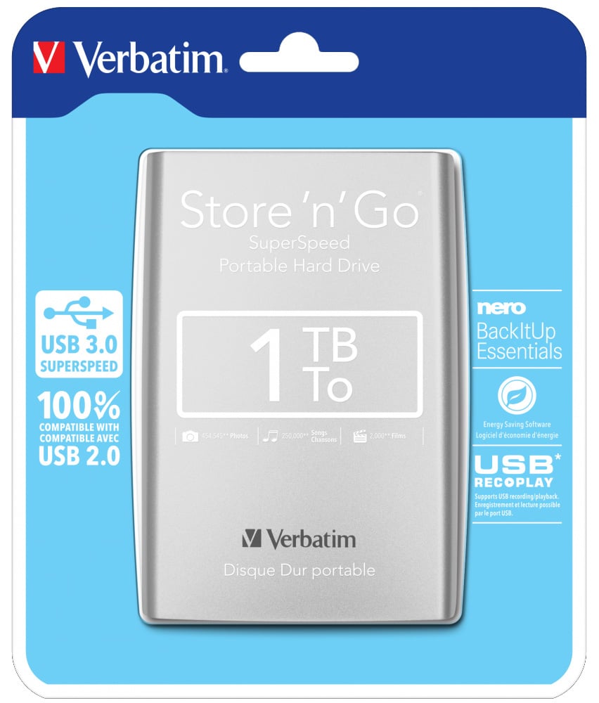 Disco rigido portatile da 1 TB Argento - Verbatim IC-53071