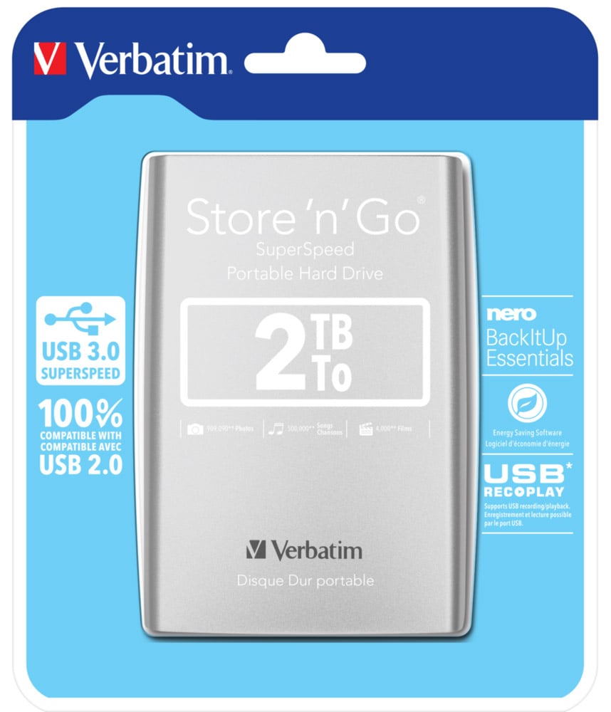 Portable hard drive 2 TB USB 3.0 Silver - Verbatim IC- 53189