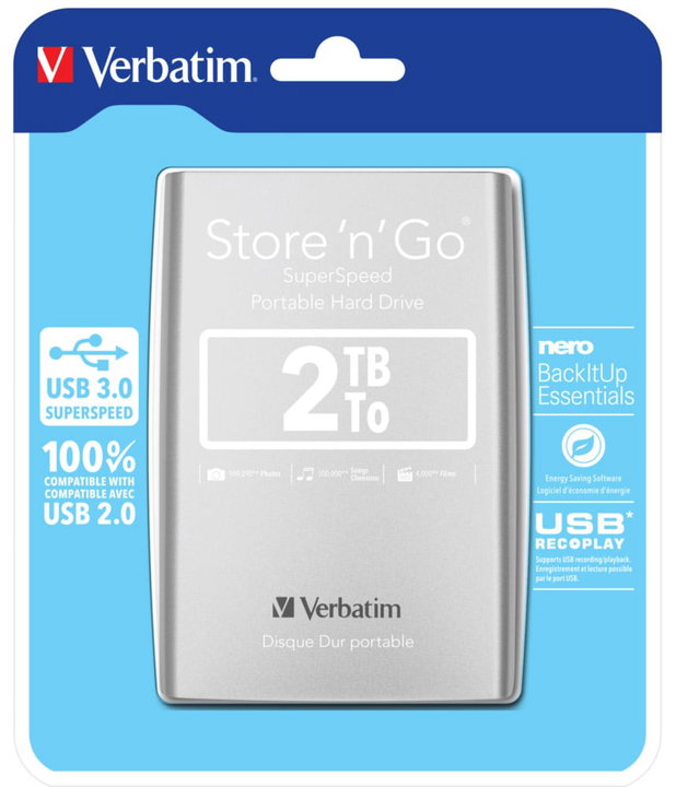 Disco rigido portatile 2TB USB 3.0 Argento - Verbatim IC-53189
