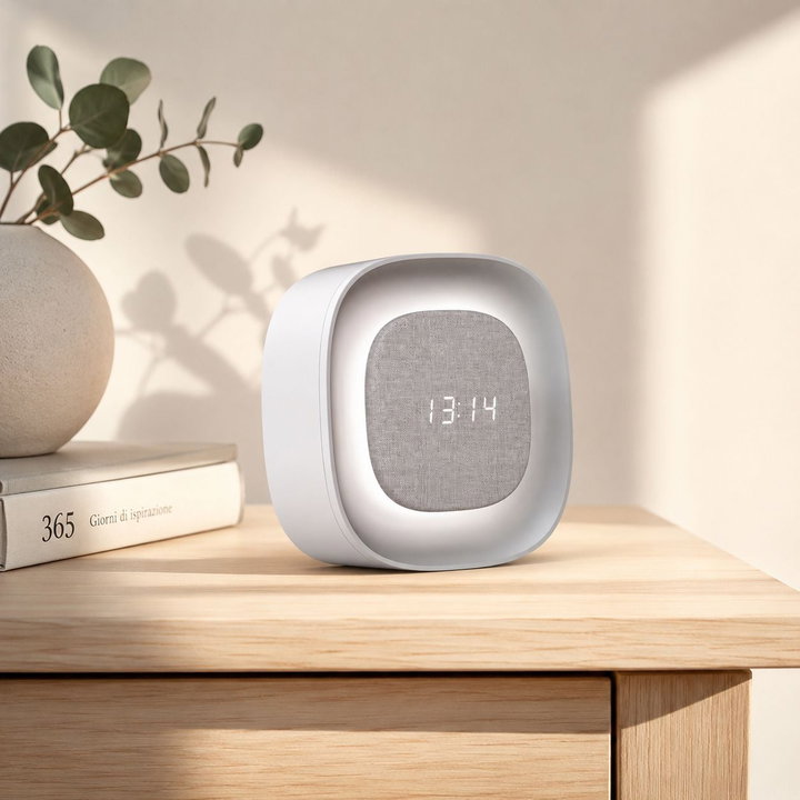 Sveglia Wireless Multifunzione con Luce Notturna Regolabile - Techly IC-CLOCK-56WH